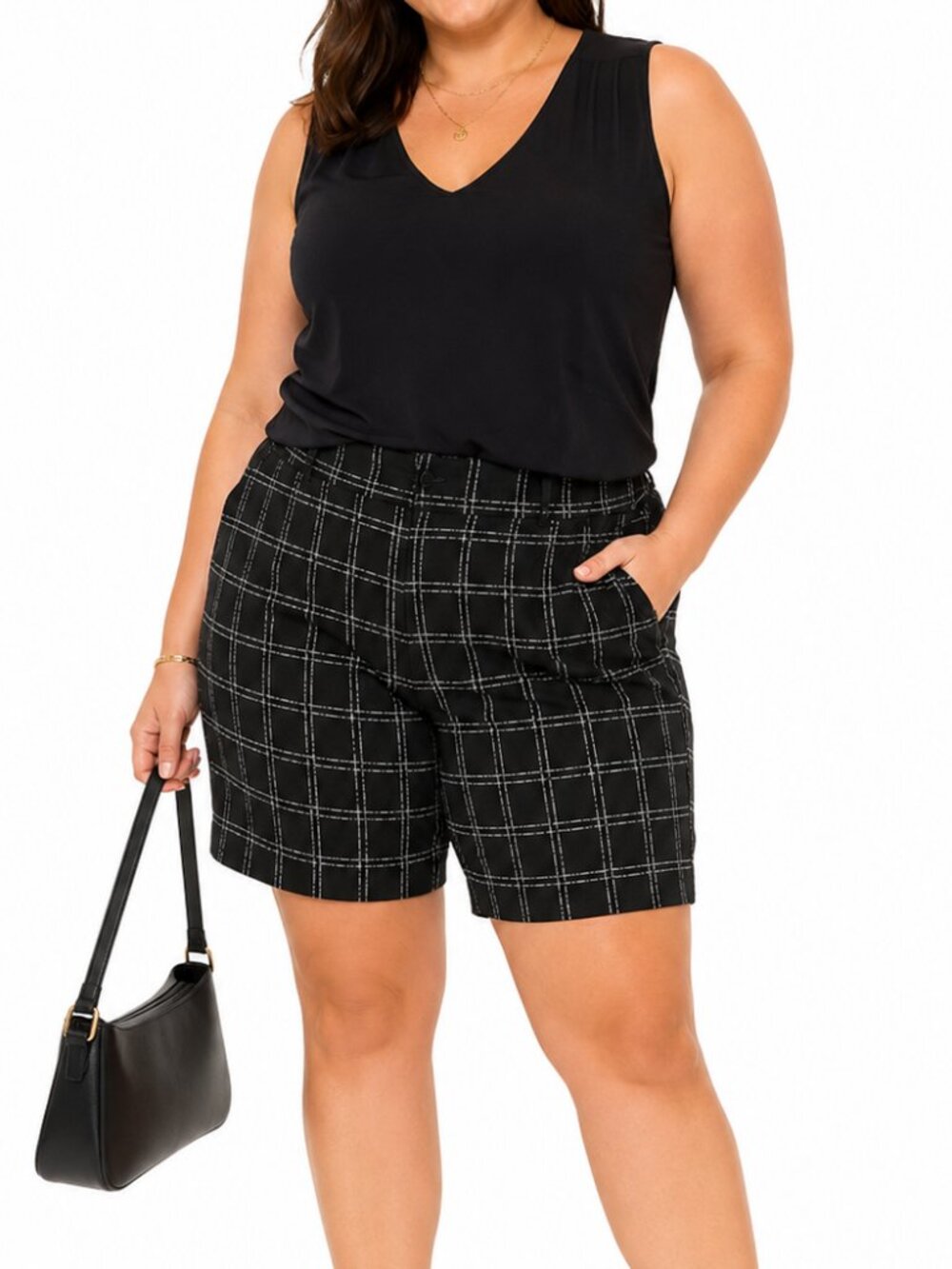Torrid Black White Windowpane Plaid Bermuda Shorts Size 28 Pull On